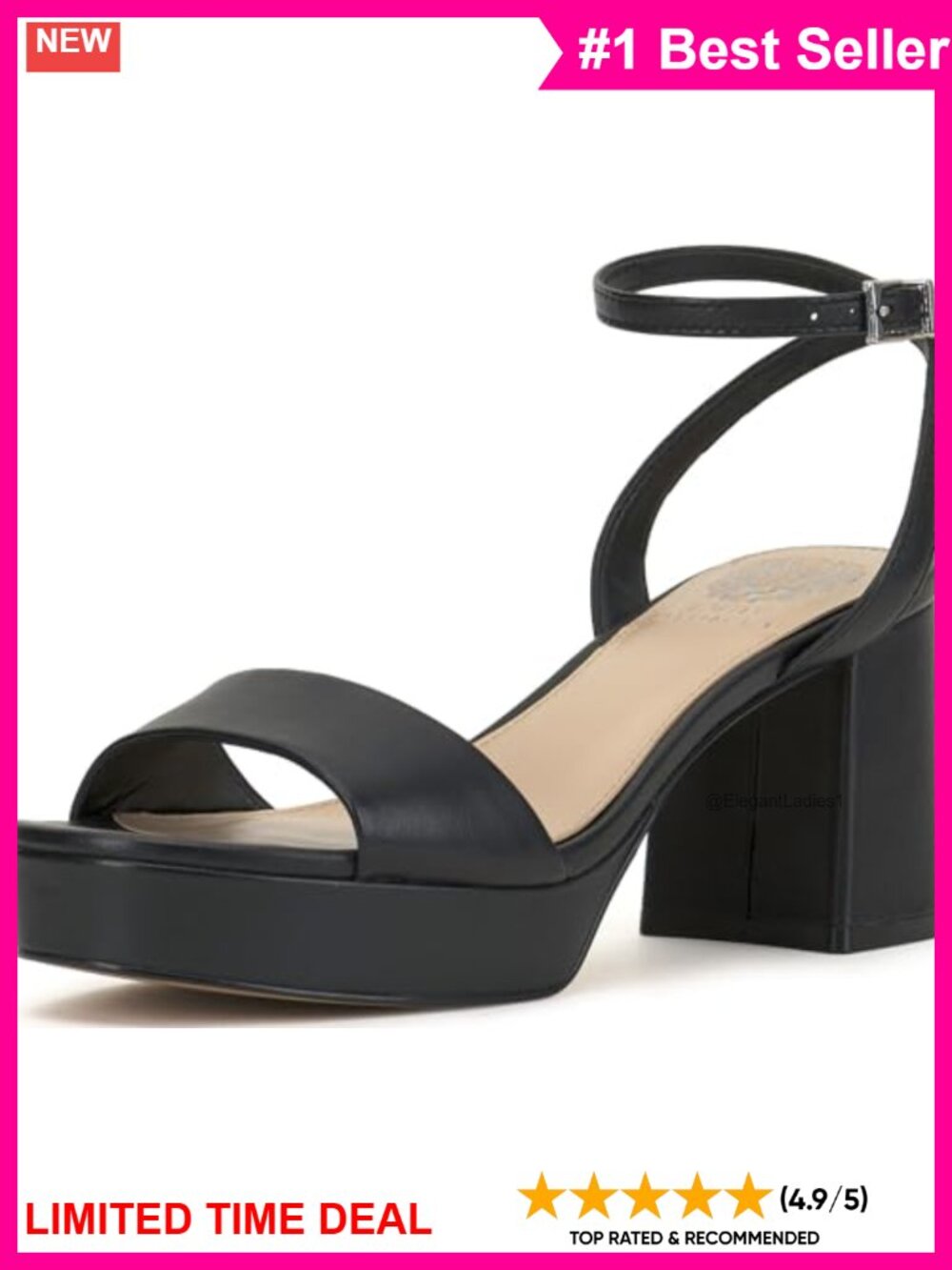 Leather Platform Sandals with Block Heel & Ankle Strap